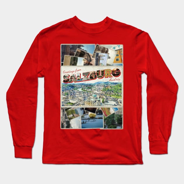 Greetings from Salzburg in Austria Vintage style retro souvenir Long Sleeve T-Shirt by DesignerPropo